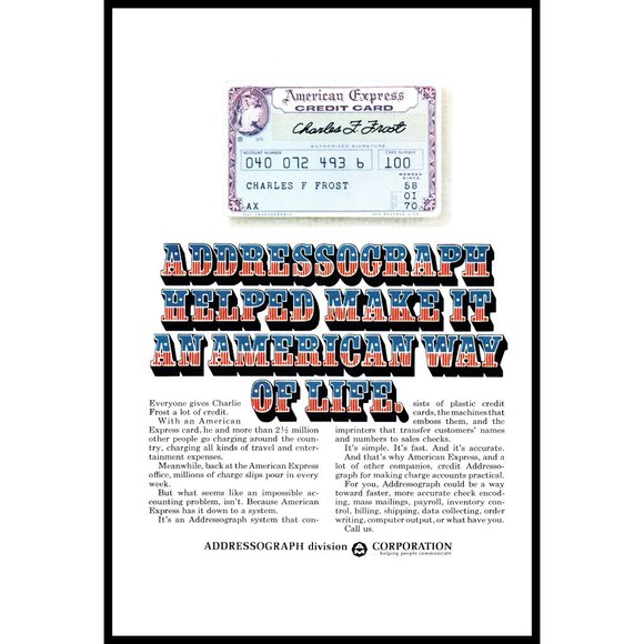 1969 Addressograph System American Express Vintage Print Ad American Way Decor - Picture 1 of 1